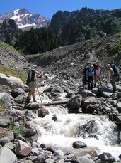 [Crossing the North Fork of the Muddy River: Dave, Michelle, Ana and Lara]