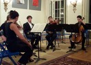 [Quintet (Penelope & Catherine, violin; Woodley, clarinet; Nick, viola; Steve, cello)]